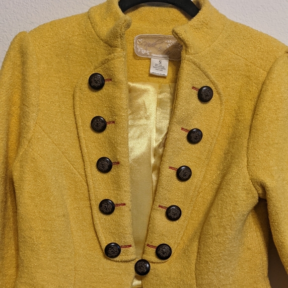Nick And Mo Yellow Button Up Wool Blend Coat Size Small - Picture 2 of 6